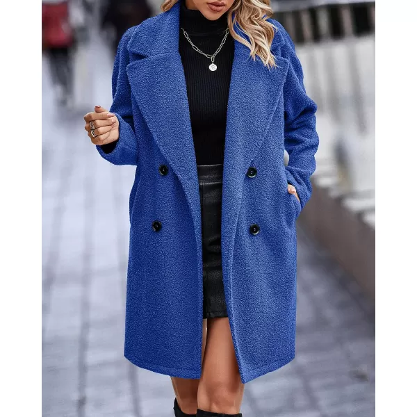 imageBTFBM Womens 2023 Fuzzy Fleece Winter Coat Lapel Long Sleeve Button Down Warm Faux Fur Outwear Sherpa Jacket CardiganSolid Royal Blue
