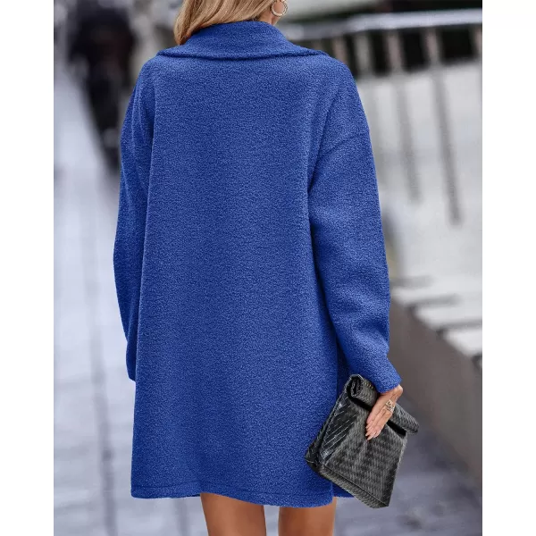 imageBTFBM Womens 2023 Fuzzy Fleece Winter Coat Lapel Long Sleeve Button Down Warm Faux Fur Outwear Sherpa Jacket CardiganSolid Royal Blue