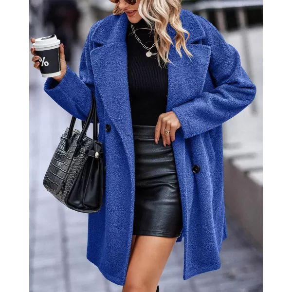 imageBTFBM Womens 2023 Fuzzy Fleece Winter Coat Lapel Long Sleeve Button Down Warm Faux Fur Outwear Sherpa Jacket CardiganSolid Royal Blue
