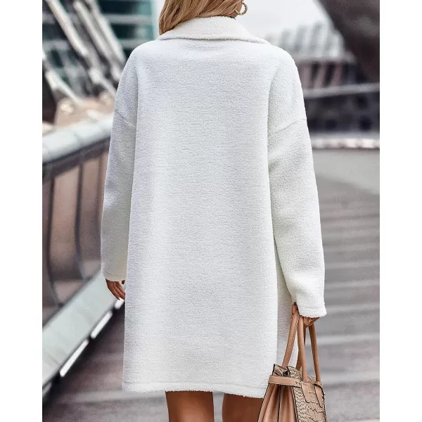 imageBTFBM Womens 2023 Fuzzy Fleece Winter Coat Lapel Long Sleeve Button Down Warm Faux Fur Outwear Sherpa Jacket CardiganSolid White