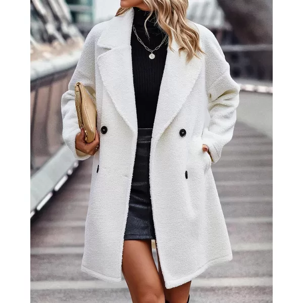 imageBTFBM Womens 2023 Fuzzy Fleece Winter Coat Lapel Long Sleeve Button Down Warm Faux Fur Outwear Sherpa Jacket CardiganSolid White