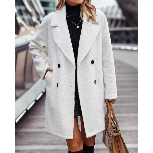 imageBTFBM Womens 2023 Fuzzy Fleece Winter Coat Lapel Long Sleeve Button Down Warm Faux Fur Outwear Sherpa Jacket CardiganSolid White