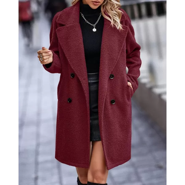 imageBTFBM Womens 2023 Fuzzy Fleece Winter Coat Lapel Long Sleeve Button Down Warm Faux Fur Outwear Sherpa Jacket CardiganSolid Wine Red
