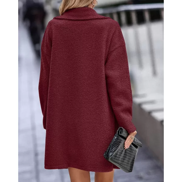 imageBTFBM Womens 2023 Fuzzy Fleece Winter Coat Lapel Long Sleeve Button Down Warm Faux Fur Outwear Sherpa Jacket CardiganSolid Wine Red