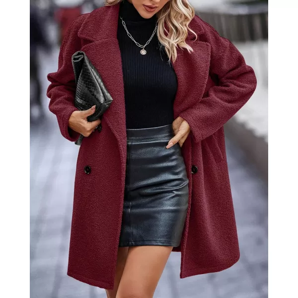 imageBTFBM Womens 2023 Fuzzy Fleece Winter Coat Lapel Long Sleeve Button Down Warm Faux Fur Outwear Sherpa Jacket CardiganSolid Wine Red