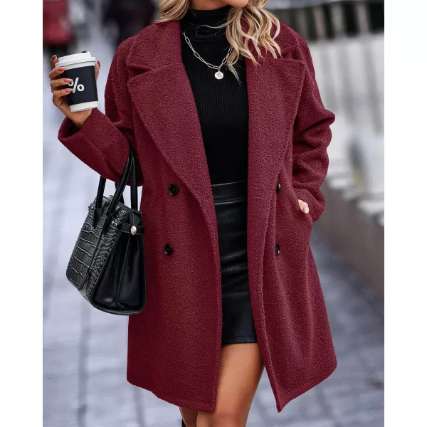 imageBTFBM Womens 2023 Fuzzy Fleece Winter Coat Lapel Long Sleeve Button Down Warm Faux Fur Outwear Sherpa Jacket CardiganSolid Wine Red