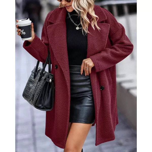 imageBTFBM Womens 2023 Fuzzy Fleece Winter Coat Lapel Long Sleeve Button Down Warm Faux Fur Outwear Sherpa Jacket CardiganSolid Wine Red