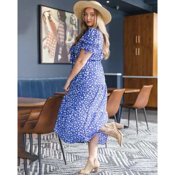imageBTFBM Womens 2023 Summer Boho Dress Tie Front Deep V Neck Cutout Short Sleeve Floral Casual Party Beach Maxi DressesFloral Blue White