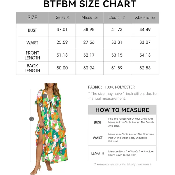imageBTFBM Womens 2023 Summer Boho Dress Tie Front Deep V Neck Cutout Short Sleeve Floral Casual Party Beach Maxi DressesFloral Green