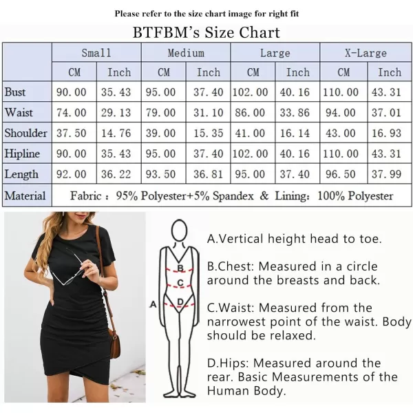 imageBTFBM Womens 2023 Summer Casual Beach Dresses Crew Neck Short Sleeve Wrap Party Club Mini Ruched Bodycon T Shirt DressBlack