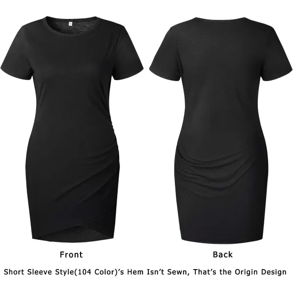 imageBTFBM Womens 2023 Summer Casual Beach Dresses Crew Neck Short Sleeve Wrap Party Club Mini Ruched Bodycon T Shirt DressBlack