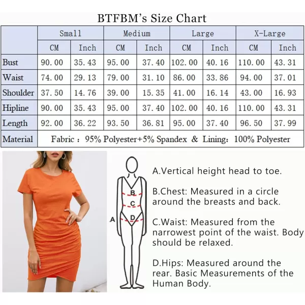 imageBTFBM Womens 2023 Summer Casual Beach Dresses Crew Neck Short Sleeve Wrap Party Club Mini Ruched Bodycon T Shirt DressBright Orange