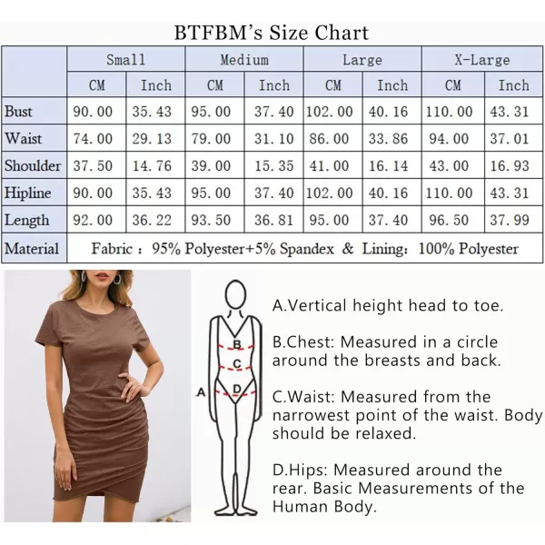 imageBTFBM Womens 2023 Summer Casual Beach Dresses Crew Neck Short Sleeve Wrap Party Club Mini Ruched Bodycon T Shirt DressDark Brown