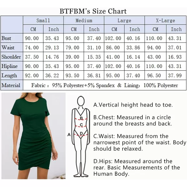 imageBTFBM Womens 2023 Summer Casual Beach Dresses Crew Neck Short Sleeve Wrap Party Club Mini Ruched Bodycon T Shirt DressDark Green