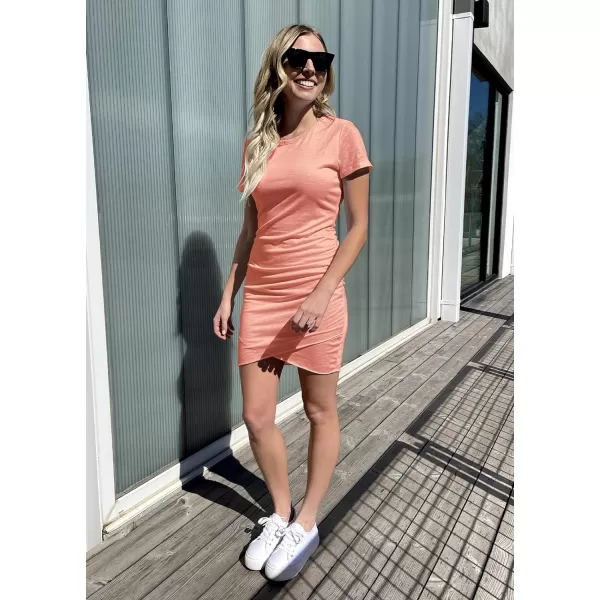 imageBTFBM Womens 2023 Summer Casual Beach Dresses Crew Neck Short Sleeve Wrap Party Club Mini Ruched Bodycon T Shirt DressDark Pink