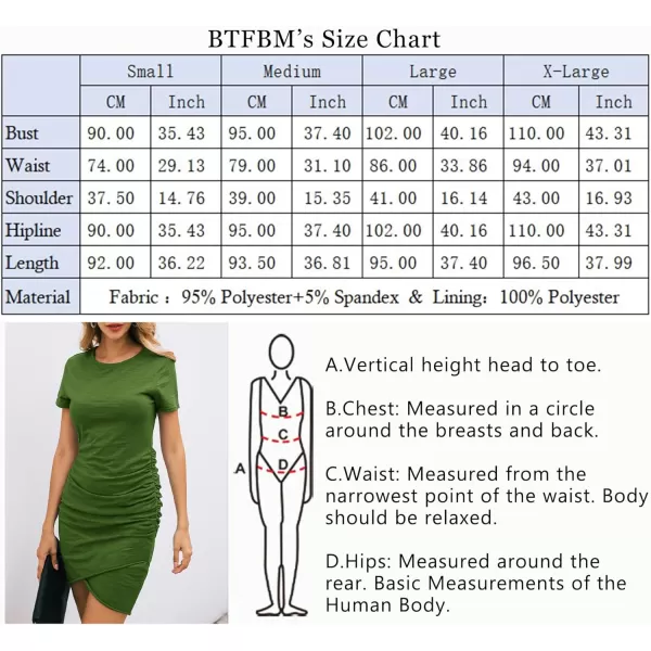 imageBTFBM Womens 2023 Summer Casual Beach Dresses Crew Neck Short Sleeve Wrap Party Club Mini Ruched Bodycon T Shirt DressGreen