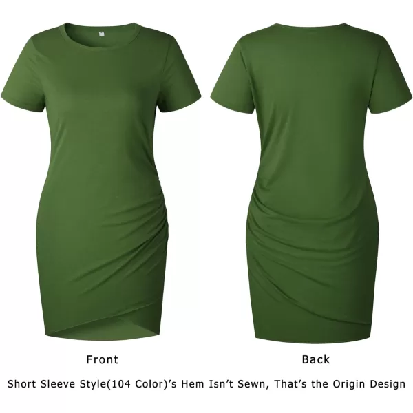 imageBTFBM Womens 2023 Summer Casual Beach Dresses Crew Neck Short Sleeve Wrap Party Club Mini Ruched Bodycon T Shirt DressGreen