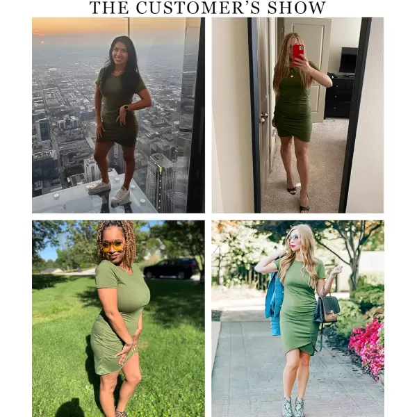 imageBTFBM Womens 2023 Summer Casual Beach Dresses Crew Neck Short Sleeve Wrap Party Club Mini Ruched Bodycon T Shirt DressGreen