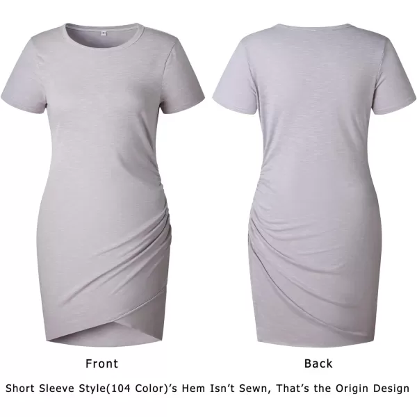imageBTFBM Womens 2023 Summer Casual Beach Dresses Crew Neck Short Sleeve Wrap Party Club Mini Ruched Bodycon T Shirt DressGrey