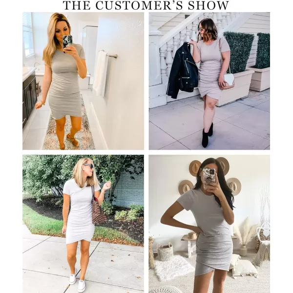 imageBTFBM Womens 2023 Summer Casual Beach Dresses Crew Neck Short Sleeve Wrap Party Club Mini Ruched Bodycon T Shirt DressGrey