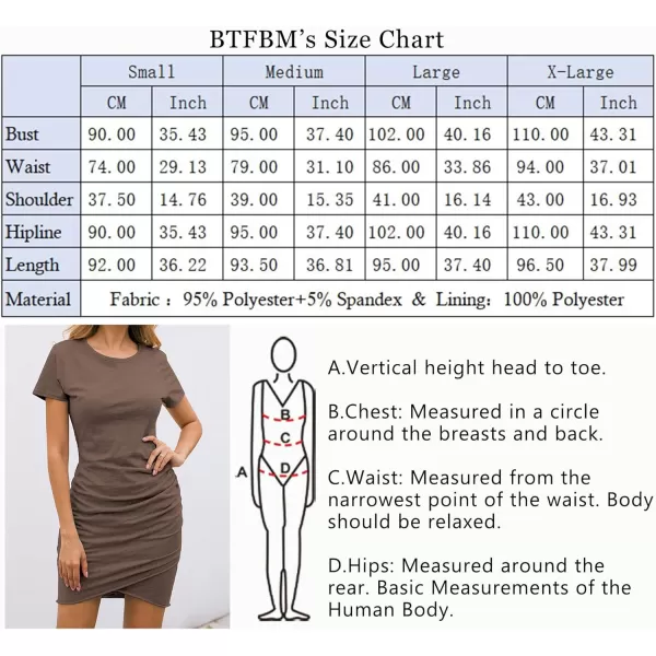 imageBTFBM Womens 2023 Summer Casual Beach Dresses Crew Neck Short Sleeve Wrap Party Club Mini Ruched Bodycon T Shirt DressKhaki