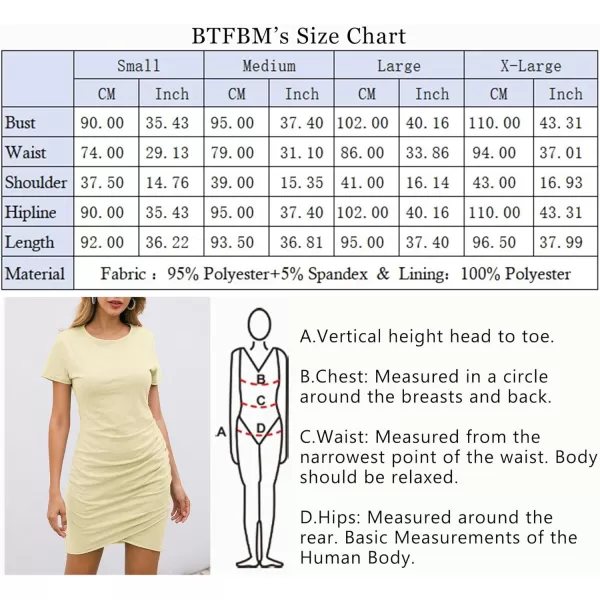 imageBTFBM Womens 2023 Summer Casual Beach Dresses Crew Neck Short Sleeve Wrap Party Club Mini Ruched Bodycon T Shirt DressLight Yellow