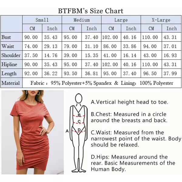 imageBTFBM Womens 2023 Summer Casual Beach Dresses Crew Neck Short Sleeve Wrap Party Club Mini Ruched Bodycon T Shirt DressOrange Red