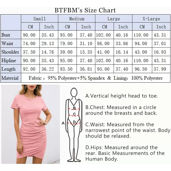 imageBTFBM Womens 2023 Summer Casual Beach Dresses Crew Neck Short Sleeve Wrap Party Club Mini Ruched Bodycon T Shirt DressPeach Pink