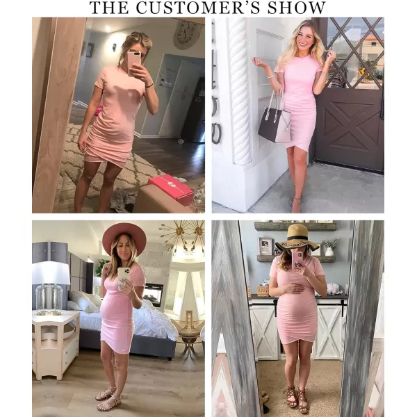 imageBTFBM Womens 2023 Summer Casual Beach Dresses Crew Neck Short Sleeve Wrap Party Club Mini Ruched Bodycon T Shirt DressPink