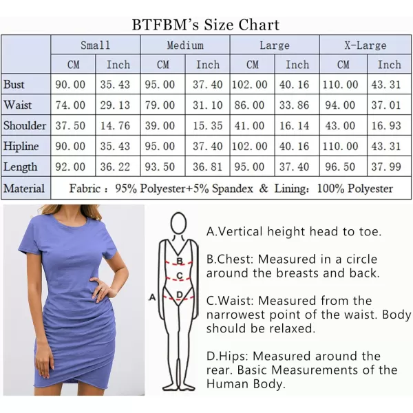 imageBTFBM Womens 2023 Summer Casual Beach Dresses Crew Neck Short Sleeve Wrap Party Club Mini Ruched Bodycon T Shirt DressPurple Blue