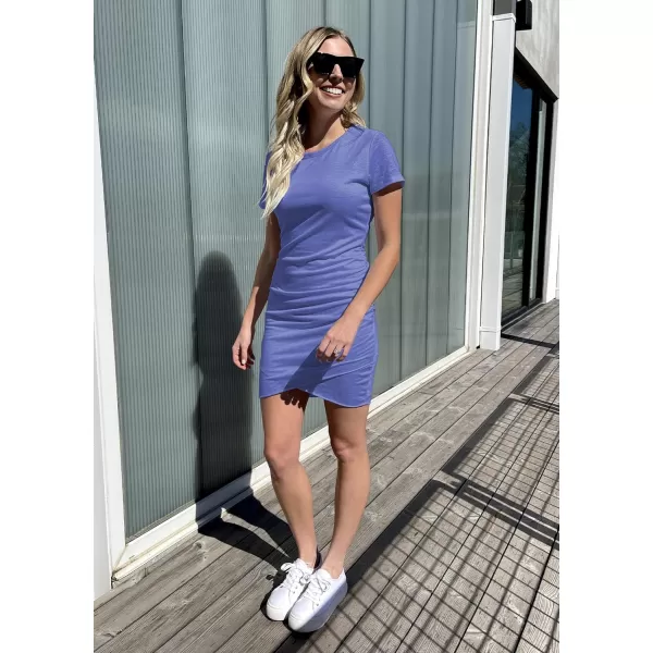 imageBTFBM Womens 2023 Summer Casual Beach Dresses Crew Neck Short Sleeve Wrap Party Club Mini Ruched Bodycon T Shirt DressPurple Blue