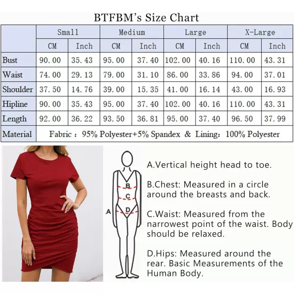 imageBTFBM Womens 2023 Summer Casual Beach Dresses Crew Neck Short Sleeve Wrap Party Club Mini Ruched Bodycon T Shirt DressRed