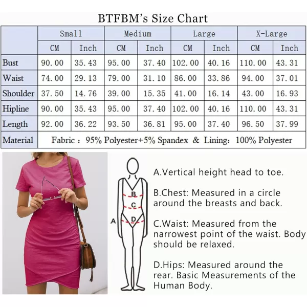imageBTFBM Womens 2023 Summer Casual Beach Dresses Crew Neck Short Sleeve Wrap Party Club Mini Ruched Bodycon T Shirt DressRose Red