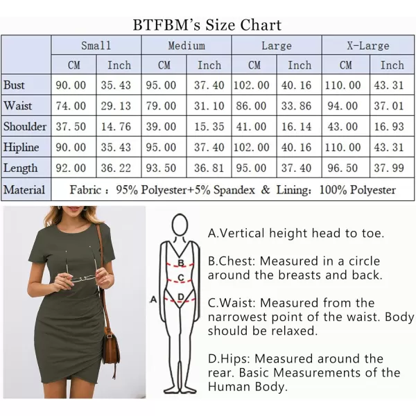 imageBTFBM Womens 2023 Summer Casual Beach Dresses Crew Neck Short Sleeve Wrap Party Club Mini Ruched Bodycon T Shirt DressSolid Army Green