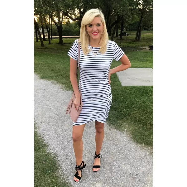 imageBTFBM Womens 2023 Summer Casual Beach Dresses Crew Neck Short Sleeve Wrap Party Club Mini Ruched Bodycon T Shirt DressStripe