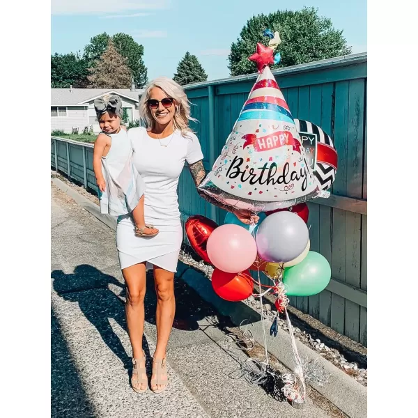 imageBTFBM Womens 2023 Summer Casual Beach Dresses Crew Neck Short Sleeve Wrap Party Club Mini Ruched Bodycon T Shirt DressWhite
