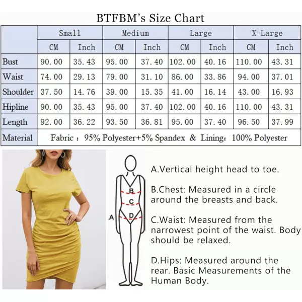 imageBTFBM Womens 2023 Summer Casual Beach Dresses Crew Neck Short Sleeve Wrap Party Club Mini Ruched Bodycon T Shirt DressYellow