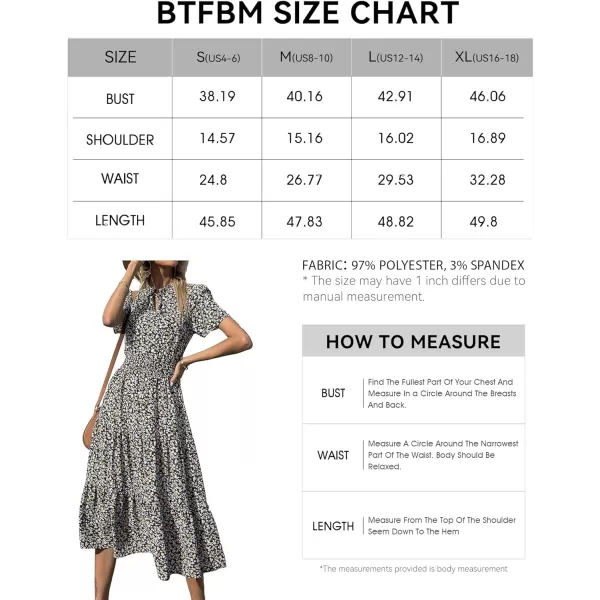 imageBTFBM Womens 2023 Summer Casual Boho Dress Floral Print Tie V Neck Short Sleeve Elastic Waist ALine Midi Beach DressesFloral Black
