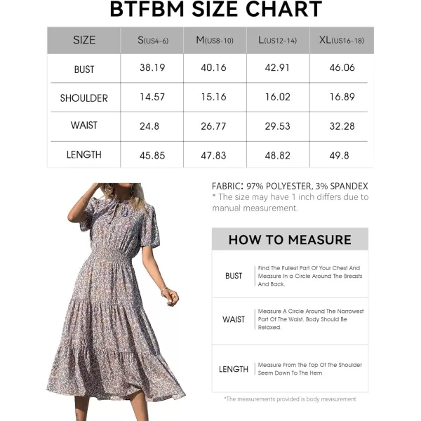 imageBTFBM Womens 2023 Summer Casual Boho Dress Floral Print Tie V Neck Short Sleeve Elastic Waist ALine Midi Beach DressesFloral Blue