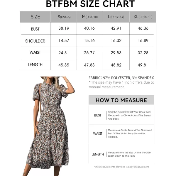 imageBTFBM Womens 2023 Summer Casual Boho Dress Floral Print Tie V Neck Short Sleeve Elastic Waist ALine Midi Beach DressesFloral Coffee