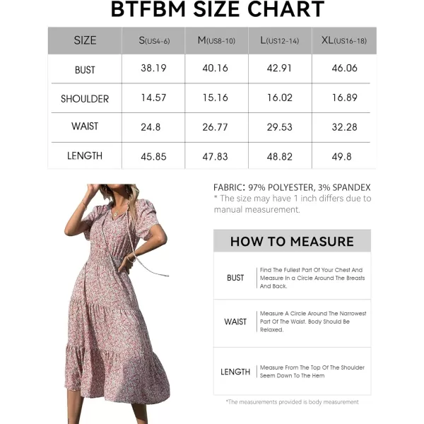 imageBTFBM Womens 2023 Summer Casual Boho Dress Floral Print Tie V Neck Short Sleeve Elastic Waist ALine Midi Beach DressesFloral Green