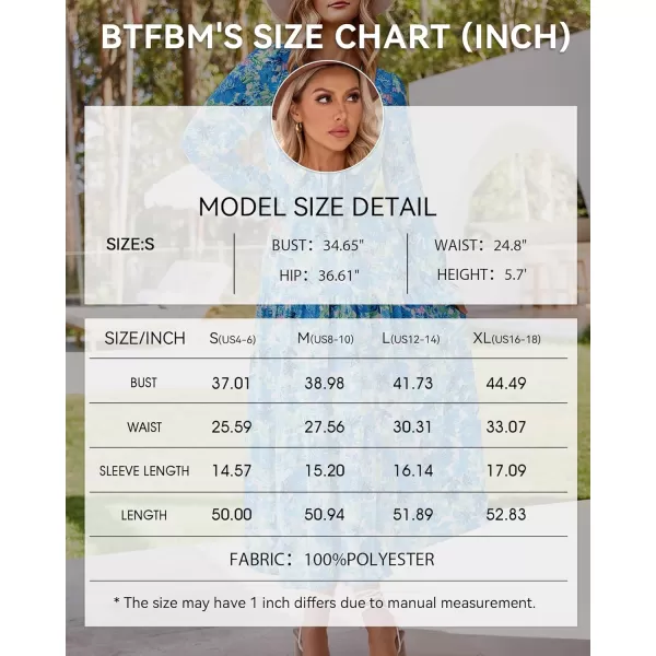 imageBTFBM Womens 2023 Summer Fall Boho Dress V Neck Tie Front Cutout Casual Long Sleeve Floral Wedding Party Maxi DressesBig Floral White Blue