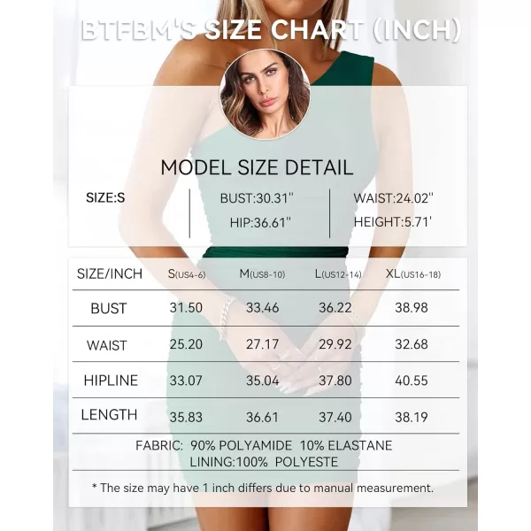 imageBTFBM Womens 2023 Summer Ruched Bodycon Mini Dress Sexy Mesh One Shoulder Sleeveless Club Party Cocktail Short DressesSolid Green
