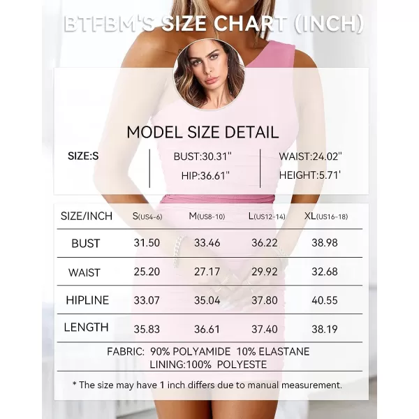 imageBTFBM Womens 2023 Summer Ruched Bodycon Mini Dress Sexy Mesh One Shoulder Sleeveless Club Party Cocktail Short DressesSolid Pink