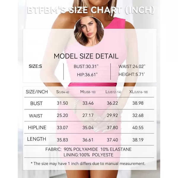 imageBTFBM Womens 2023 Summer Ruched Bodycon Mini Dress Sexy Mesh One Shoulder Sleeveless Club Party Cocktail Short DressesSolid Rose Red