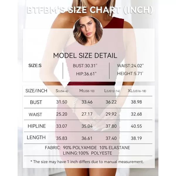 imageBTFBM Womens 2023 Summer Ruched Bodycon Mini Dress Sexy Mesh One Shoulder Sleeveless Club Party Cocktail Short DressesSolid Wine Red