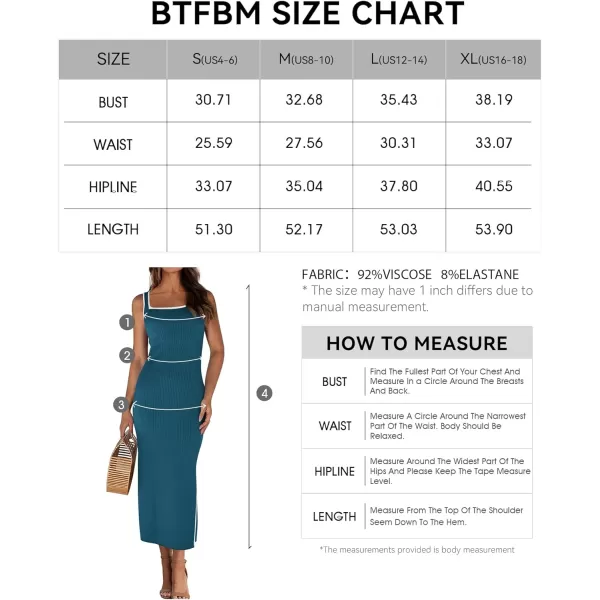 imageBTFBM Womens 2024 Summer Knit Bodycon Maxi Dress Sleeveless Square Neck Slit Tank Party Club Ribbed Sweater DressesSolid Dark Blue