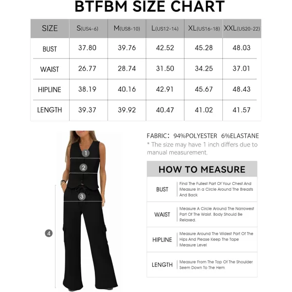 imageBTFBM Womens 2024 Summer Track Suits 2 Piece Outfits Matching Sets Ribbed Knit Button Down Cropped Vest Wide Leg PantsSolid Black