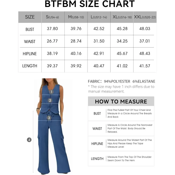 imageBTFBM Womens 2024 Summer Track Suits 2 Piece Outfits Matching Sets Ribbed Knit Button Down Cropped Vest Wide Leg PantsSolid Dark Blue