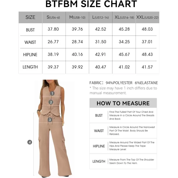 imageBTFBM Womens 2024 Summer Track Suits 2 Piece Outfits Matching Sets Ribbed Knit Button Down Cropped Vest Wide Leg PantsSolid Khaki